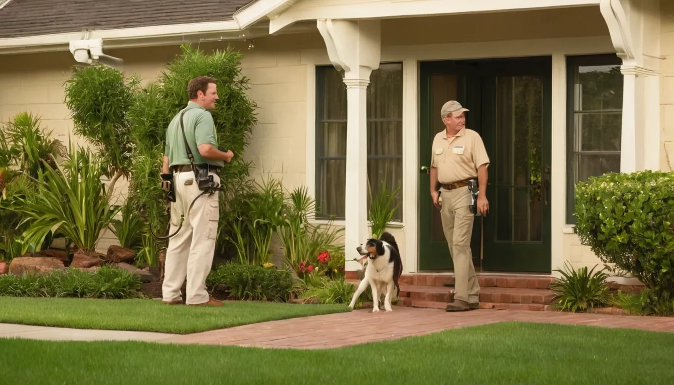 A homeowner in Friendswood calmly talking with a local pest control provider at the front door